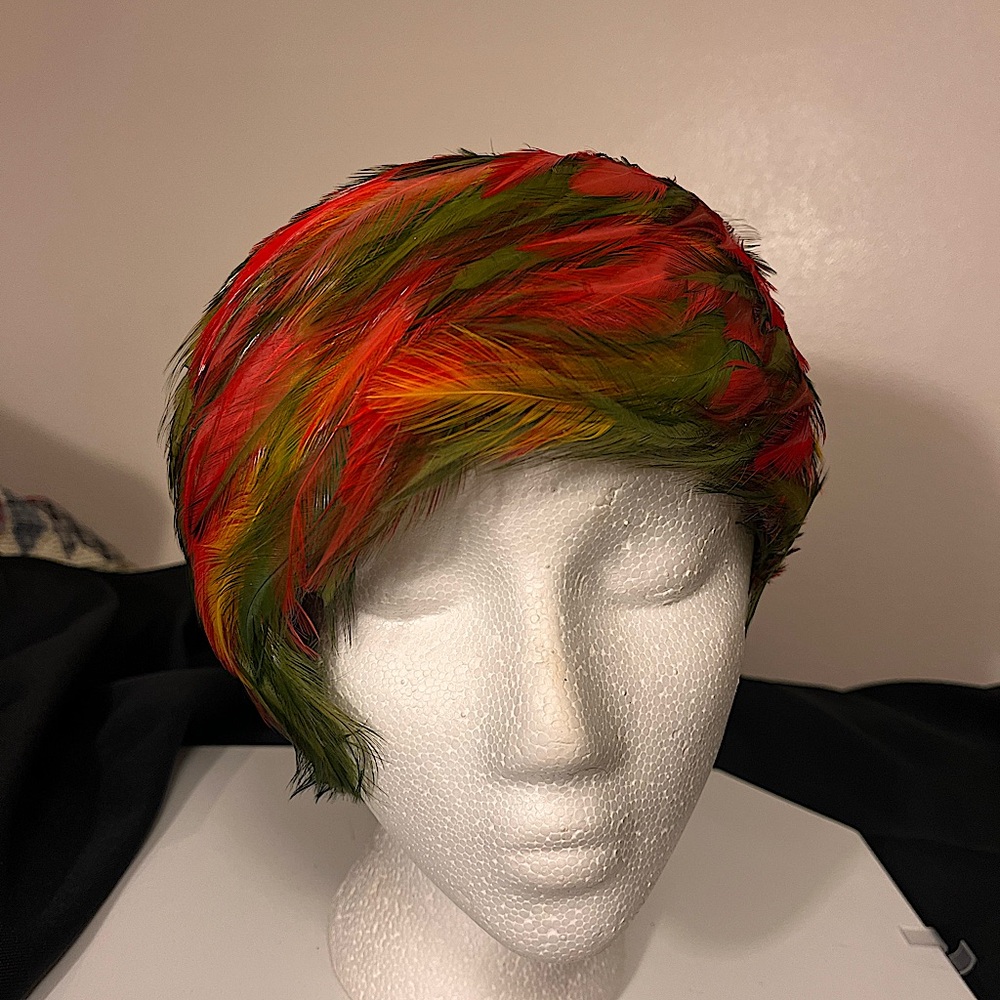 Christian Dior Multi-Colored Feather Bubble Hat, 1960's Dior Head Adornment